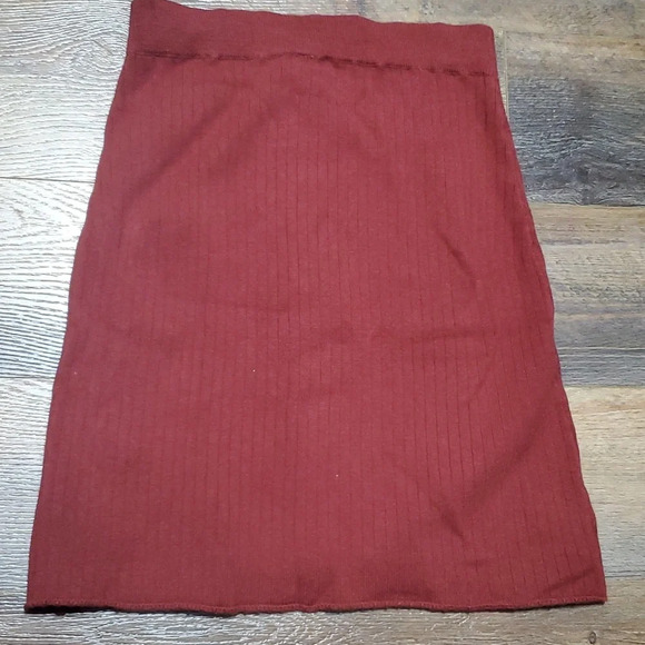 Free people knit ribbed stretch faux wrap skirt rust red euc - Picture 6 of 7